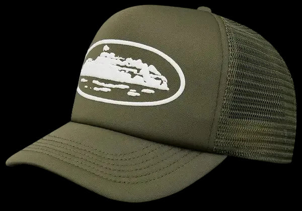 Corteiz Island Puff Print Trucker Hat Olive