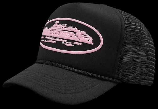 Corteiz Island Puff Print Trucker Hat Black/Pink