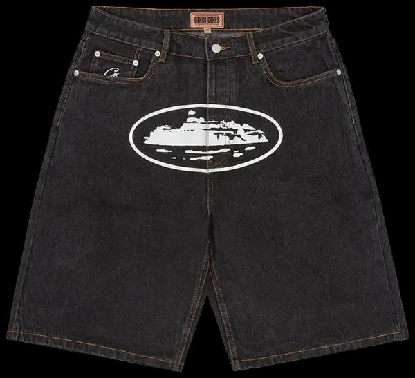 Corteiz Alcatraz Baggy Denim Shorts Washed Black