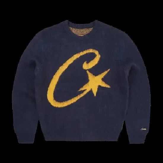 Corteiz C Star Mohair Knit Sweater Navy